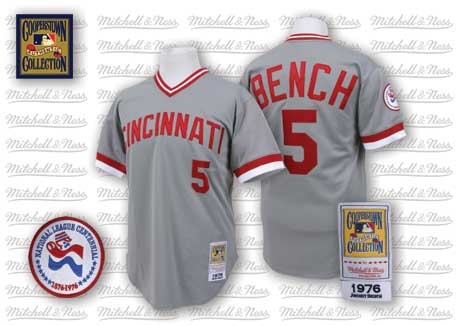 Cincinnati Reds 5 Johnny Bench Grey Road Throwback MLB Jersey